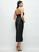 Rear View Thumbnail - Black Strapless Bow-Bandeau Cutout Satin Midi Slip Dress