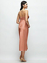 Rear View Thumbnail - Copper Penny Strapless Bow-Bandeau Cutout Satin Midi Slip Dress