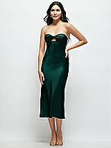 Front View Thumbnail - Evergreen Strapless Bow-Bandeau Cutout Satin Midi Slip Dress