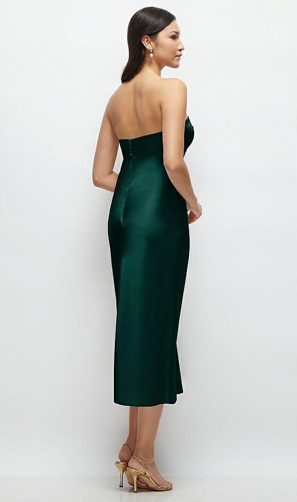 Back View - Evergreen Strapless Bow-Bandeau Cutout Satin Midi Slip Dress
