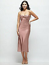 Front View Thumbnail - Neu Nude Strapless Bow-Bandeau Cutout Satin Midi Slip Dress