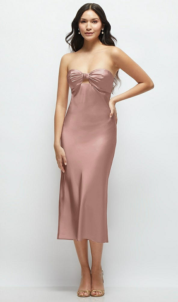 Front View - Neu Nude Strapless Bow-Bandeau Cutout Satin Midi Slip Dress