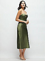 Side View Thumbnail - Olive Green Strapless Bow-Bandeau Cutout Satin Midi Slip Dress