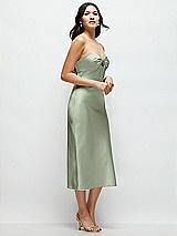 Side View Thumbnail - Sage Strapless Bow-Bandeau Cutout Satin Midi Slip Dress