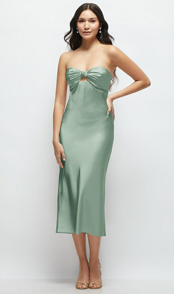 Front View - Seagrass Strapless Bow-Bandeau Cutout Satin Midi Slip Dress