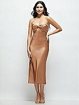 Front View Thumbnail - Toffee Strapless Bow-Bandeau Cutout Satin Midi Slip Dress
