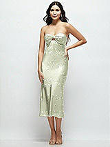 Front View Thumbnail - Vintage Primrose Celadon Strapless Bow-Bandeau Cutout Floral Satin Midi Slip Dress