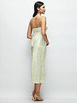 Rear View Thumbnail - Vintage Primrose Celadon Strapless Bow-Bandeau Cutout Floral Satin Midi Slip Dress