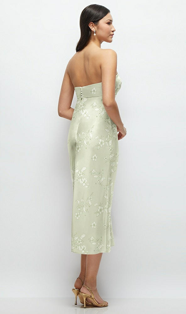 Back View - Vintage Primrose Celadon Strapless Bow-Bandeau Cutout Floral Satin Midi Slip Dress