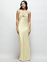Front View Thumbnail - Butter Yellow Strapless Bow-Bandeau Cutout Satin Maxi Slip Dress