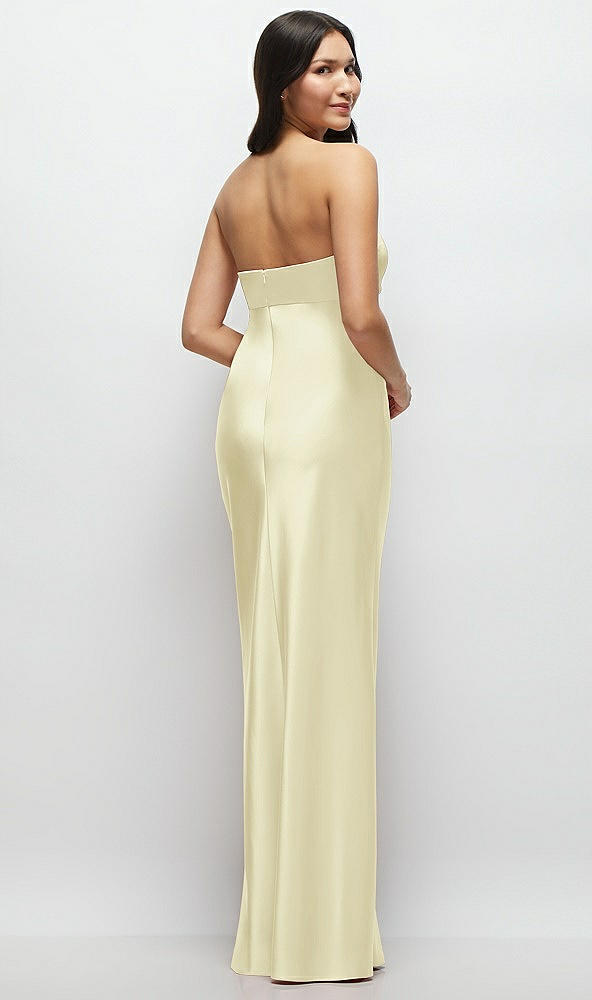 Back View - Butter Yellow Strapless Bow-Bandeau Cutout Satin Maxi Slip Dress