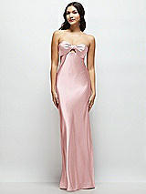Front View Thumbnail - Ballet Pink Strapless Bow-Bandeau Cutout Satin Maxi Slip Dress