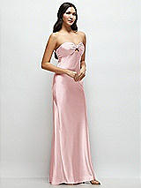 Side View Thumbnail - Ballet Pink Strapless Bow-Bandeau Cutout Satin Maxi Slip Dress