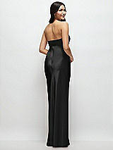 Rear View Thumbnail - Black Strapless Bow-Bandeau Cutout Satin Maxi Slip Dress