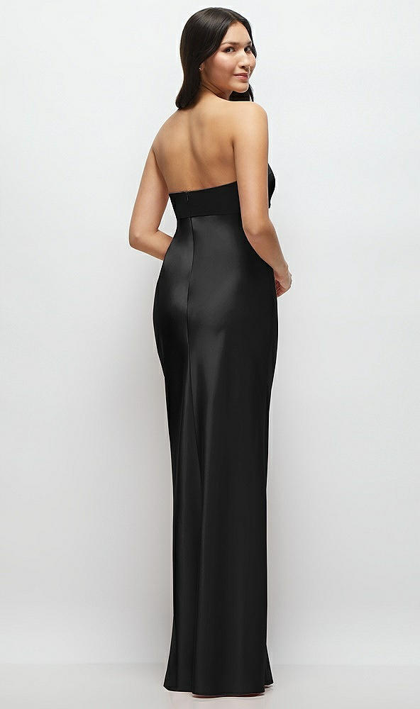 Back View - Black Strapless Bow-Bandeau Cutout Satin Maxi Slip Dress