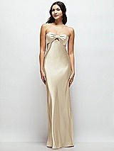 Front View Thumbnail - Champagne Strapless Bow-Bandeau Cutout Satin Maxi Slip Dress