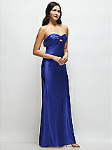 Side View Thumbnail - Cobalt Blue Strapless Bow-Bandeau Cutout Satin Maxi Slip Dress