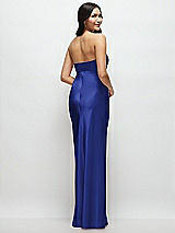 Rear View Thumbnail - Cobalt Blue Strapless Bow-Bandeau Cutout Satin Maxi Slip Dress