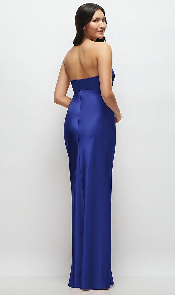 Back View - Cobalt Blue Strapless Bow-Bandeau Cutout Satin Maxi Slip Dress
