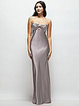 Front View Thumbnail - Cashmere Gray Strapless Bow-Bandeau Cutout Satin Maxi Slip Dress