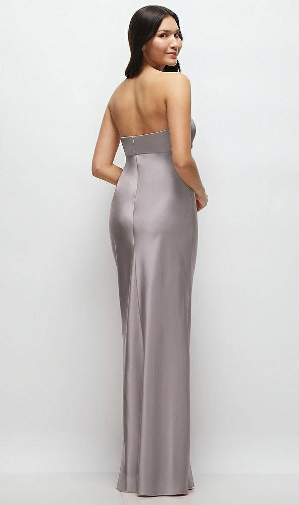 Back View - Cashmere Gray Strapless Bow-Bandeau Cutout Satin Maxi Slip Dress