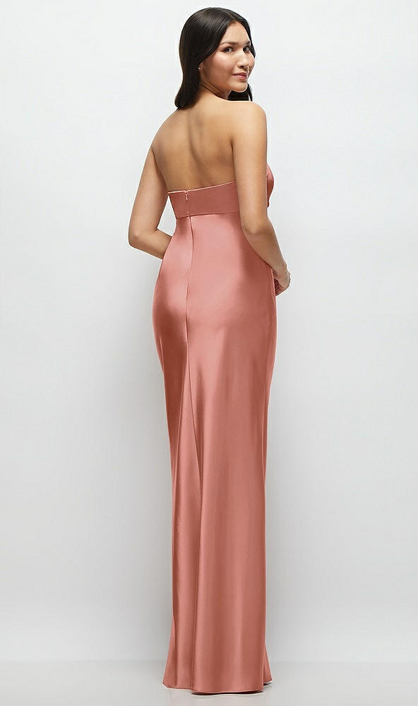 Back View - Desert Rose Strapless Bow-Bandeau Cutout Satin Maxi Slip Dress