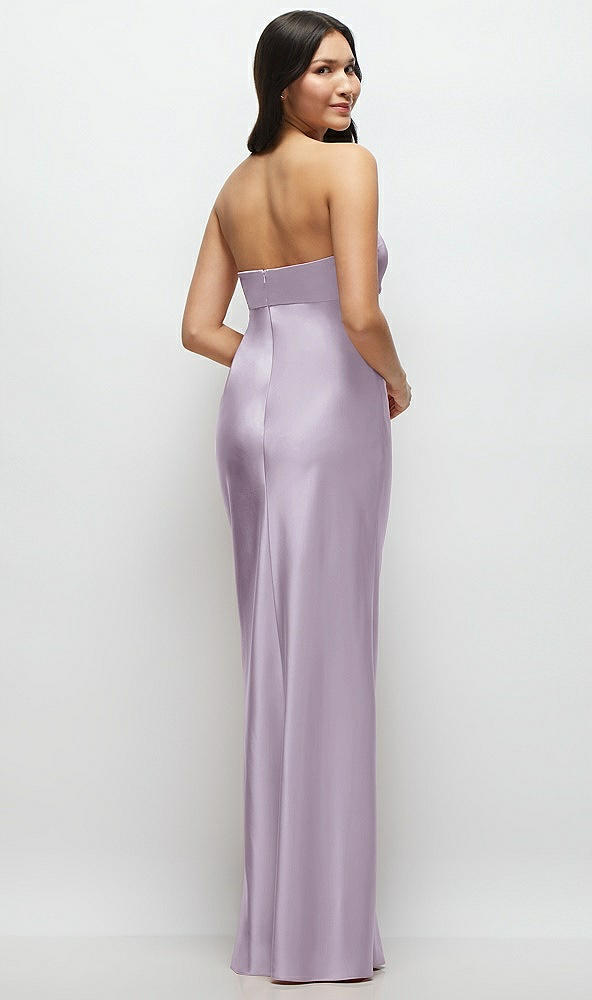 Back View - Lilac Haze Strapless Bow-Bandeau Cutout Satin Maxi Slip Dress