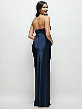 Rear View Thumbnail - Midnight Navy Strapless Bow-Bandeau Cutout Satin Maxi Slip Dress