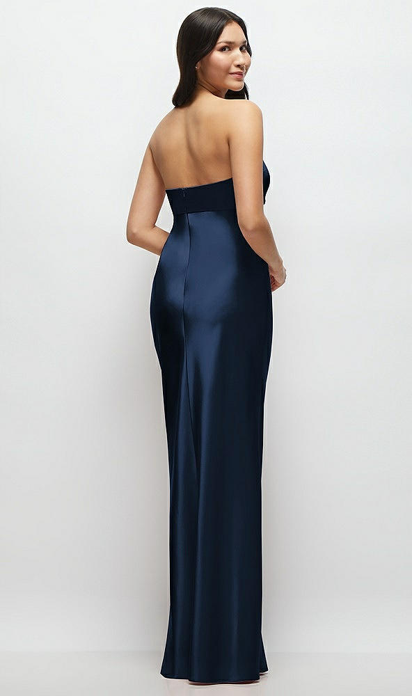 Back View - Midnight Navy Strapless Bow-Bandeau Cutout Satin Maxi Slip Dress