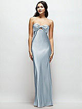 Front View Thumbnail - Mist Strapless Bow-Bandeau Cutout Satin Maxi Slip Dress