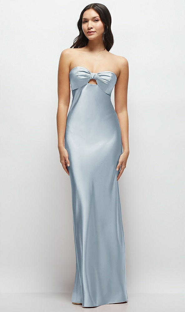 Front View - Mist Strapless Bow-Bandeau Cutout Satin Maxi Slip Dress