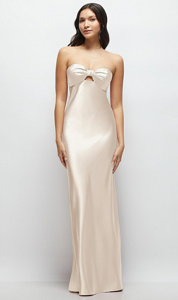 Front View - Oat Strapless Bow-Bandeau Cutout Satin Maxi Slip Dress