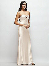 Side View Thumbnail - Oat Strapless Bow-Bandeau Cutout Satin Maxi Slip Dress