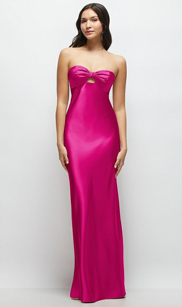 Front View - Think Pink Strapless Bow-Bandeau Cutout Satin Maxi Slip Dress