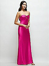 Side View Thumbnail - Think Pink Strapless Bow-Bandeau Cutout Satin Maxi Slip Dress
