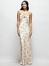 Front View Thumbnail - Golden Hour Strapless Bow-Bandeau Cutout Floral Satin Maxi Slip Dress