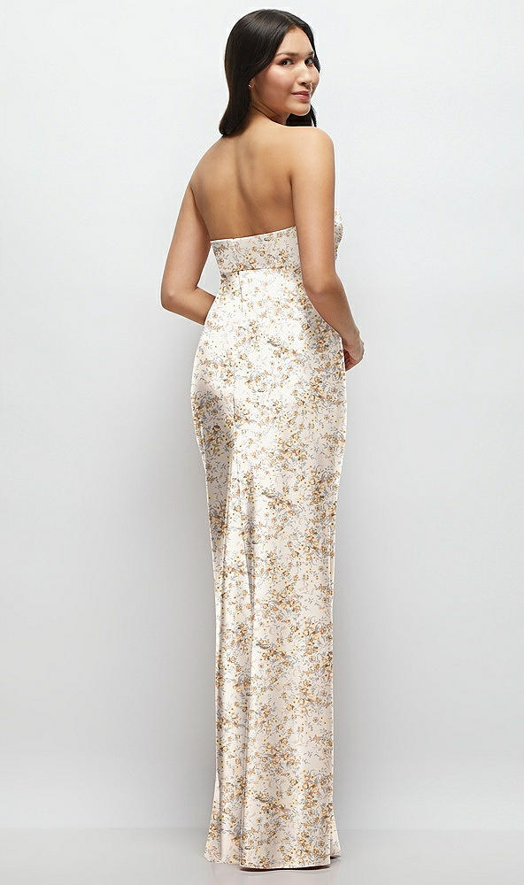 Back View - Golden Hour Strapless Bow-Bandeau Cutout Floral Satin Maxi Slip Dress