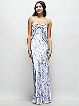 Front View Thumbnail - Magnolia Sky Strapless Bow-Bandeau Cutout Floral Satin Maxi Slip Dress