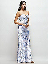 Side View Thumbnail - Magnolia Sky Strapless Bow-Bandeau Cutout Floral Satin Maxi Slip Dress