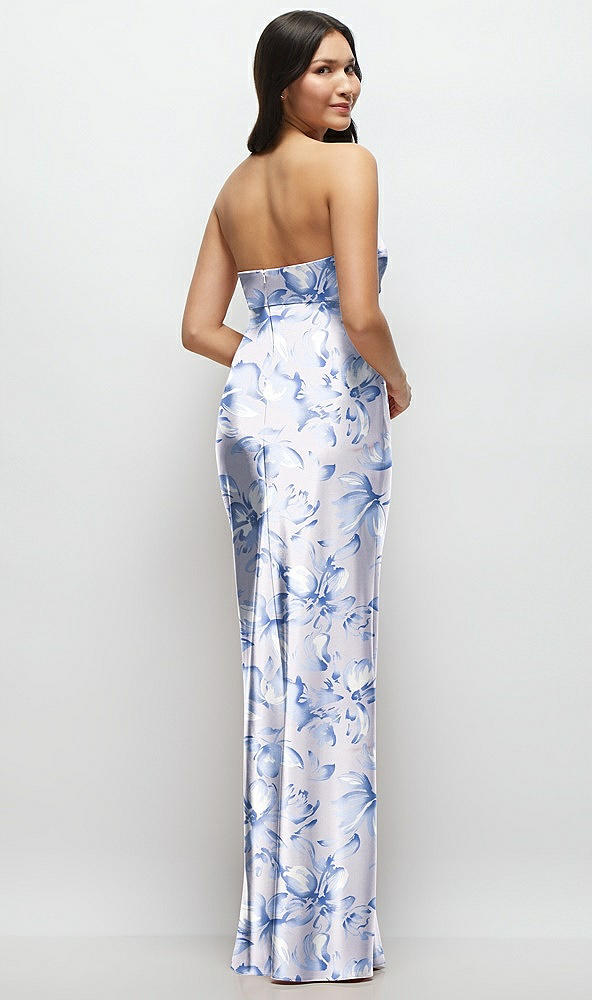 Back View - Magnolia Sky Strapless Bow-Bandeau Cutout Floral Satin Maxi Slip Dress