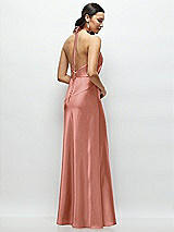 Rear View Thumbnail - Desert Rose High Halter Tie-Strap Open-Back Satin Maxi Dress