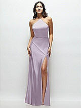 Front View Thumbnail - Lilac Haze High Halter Tie-Strap Open-Back Satin Maxi Dress