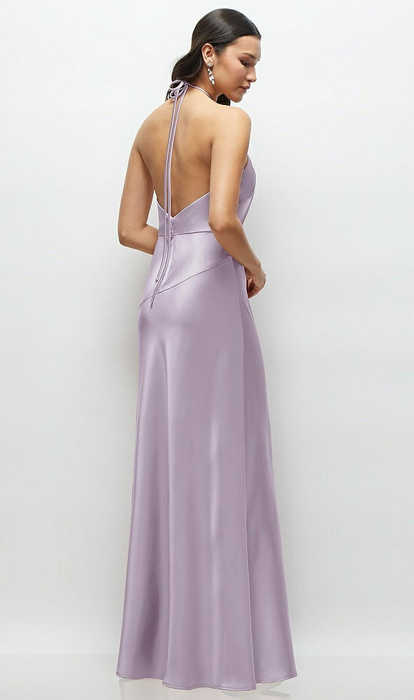 Back View - Lilac Haze High Halter Tie-Strap Open-Back Satin Maxi Dress