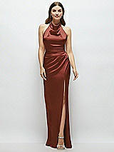 Front View Thumbnail - Auburn Moon Cowl Halter Open-Back Satin Maxi Dress