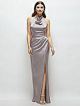 Front View Thumbnail - Cashmere Gray Cowl Halter Open-Back Satin Maxi Dress