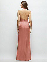 Rear View Thumbnail - Desert Rose Cowl Halter Open-Back Satin Maxi Dress