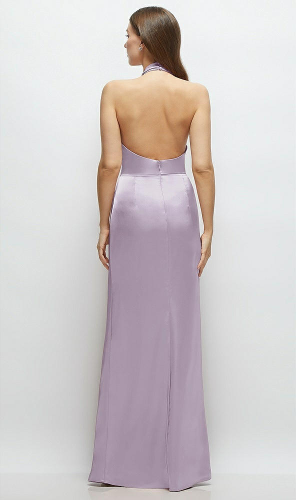 Back View - Lilac Haze Cowl Halter Open-Back Satin Maxi Dress