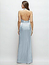 Rear View Thumbnail - Mist Cowl Halter Open-Back Satin Maxi Dress