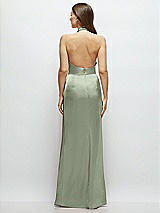 Rear View Thumbnail - Sage Cowl Halter Open-Back Satin Maxi Dress