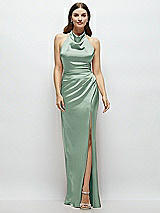 Front View Thumbnail - Seagrass Cowl Halter Open-Back Satin Maxi Dress
